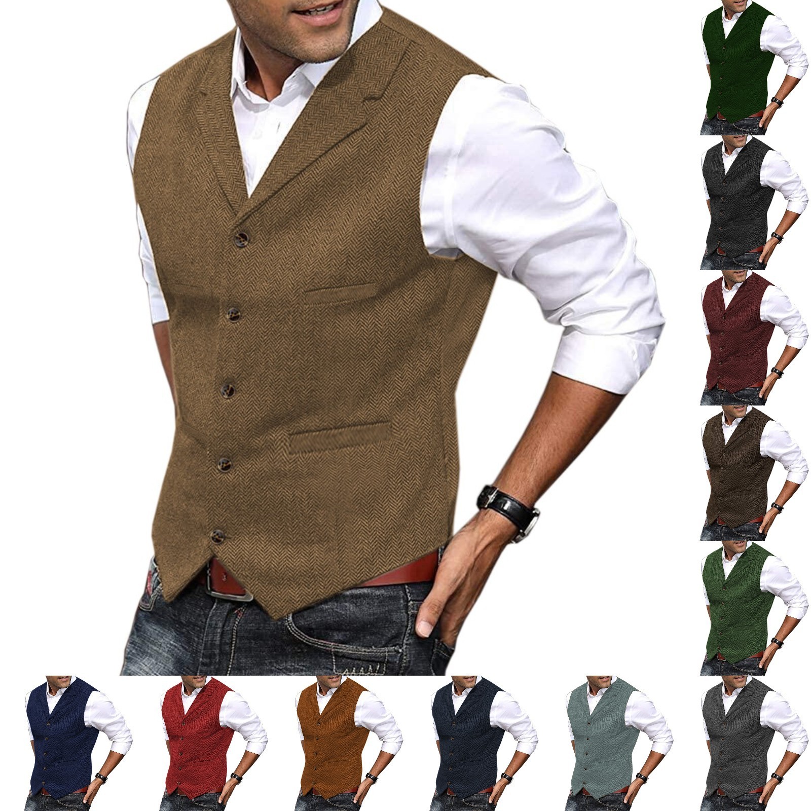 Men's Vests Casual Mens Brown Vest Silver Slim Fit V Neck Tuxedos School Party Green Waistcoat For Wedding Banquet Nightclub 230317
Men's Vests Casual Mens Brown Vest Silver Slim Fit V Neck Tuxedos School Party Green Waistcoat For Wedding Banquet Nightclub 230317