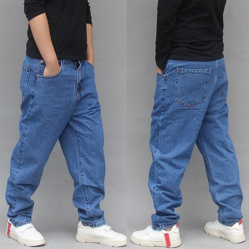 Men's Jeans Small Feet Personality Hanging Crotch Tapered Harem Trousers, Blue