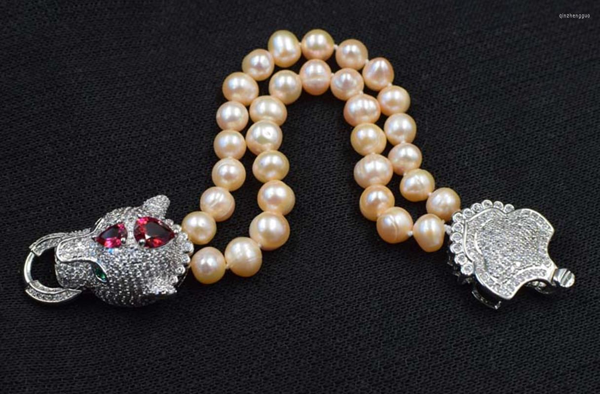 Bangle Handmade Natural 2 Row 8-9mm Freshwater White Pink Pearl Bracelet Micro Inlay Zircon Leopard Head Accessories Clasp 20cm
Bangle Handmade Natural 2 Row 8-9mm Freshwater White Pink Pearl Bracelet Micro Inlay Zircon Leopard Head Accessories Clasp 20cm