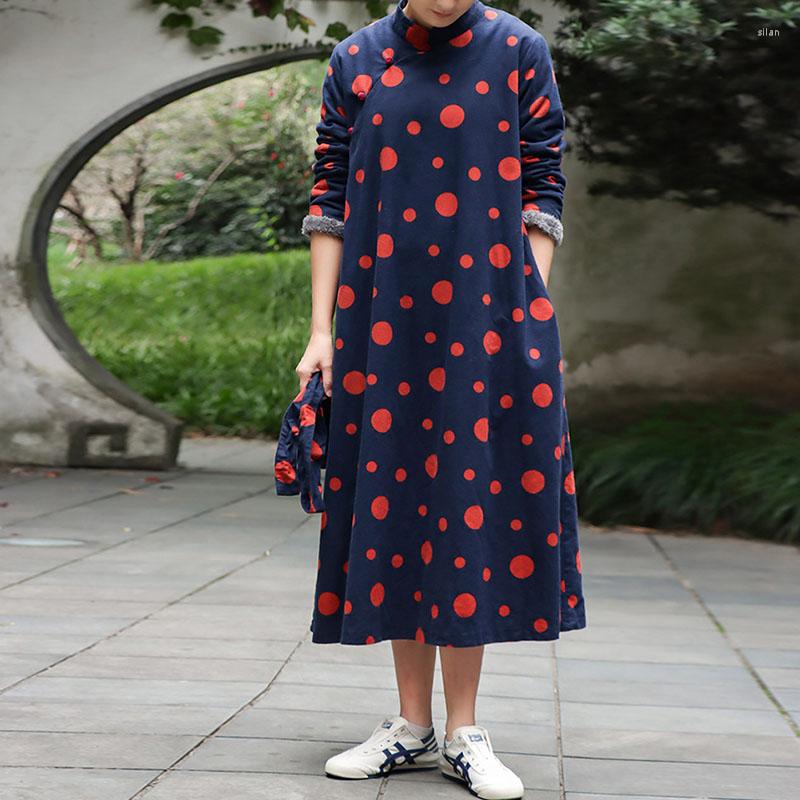 Casual Dresses Johnature Women Polka Dot Print Contrast Button Dress Stand Loose Vintage Chinese Style 2023 Winter Clothes, Navy blue
Casual Dresses Johnature Women Polka Dot Print Contrast Button Dress Stand Loose Vintage Chinese Style 2023 Winter Clothes, Navy blue