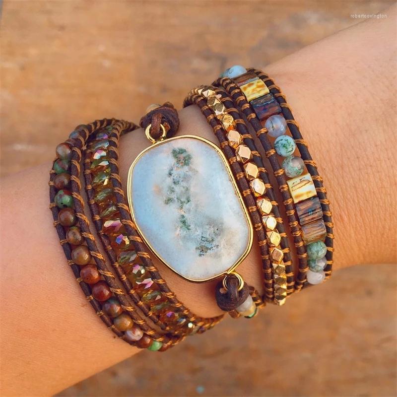 Charm Bracelets Arrival 4Unik Boho Handmade Bracelet Natural Stone Vintage Leather 5 Wrap For Women And Gifts
Charm Bracelets Arrival 4Unik Boho Handmade Bracelet Natural Stone Vintage Leather 5 Wrap For Women And Gifts