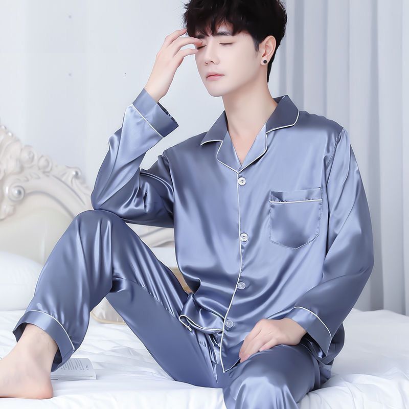 Men's Sleepwear Men's Stain Silk Pajama Set Men Silk Sleepwear Men Sexy Modern Style Soft Cozy Satin Nightgown Men Sets 230317