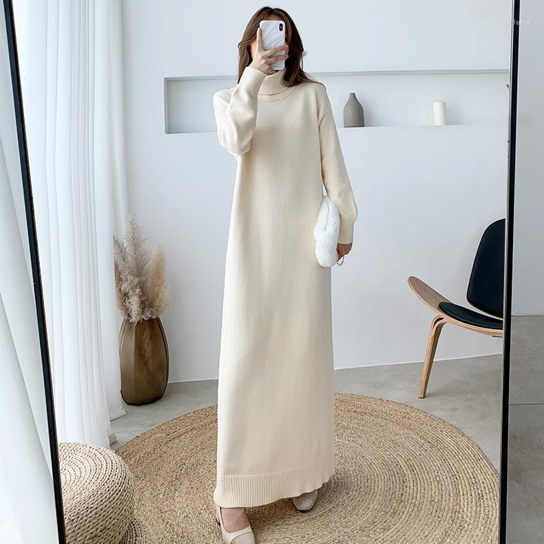Casual Dresses Women 2024 Autumn Winter Sweater Dress Female Knitted Turtleneck Solid Ladies Warm Knit Loose Long Vestidos C513