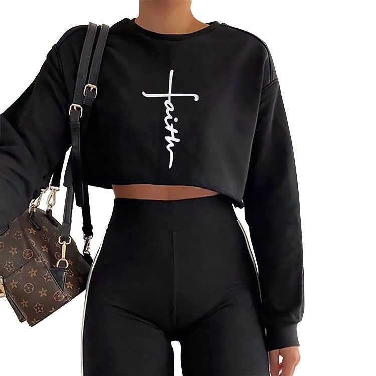 Wholesale Fashion Hot Selling Faith Printing Short Round Neck Crop Top Long Sleeve for Women, Wb018-4 
Wholesale Fashion Hot Selling Faith Printing Short Round Neck Crop Top Long Sleeve for Women, Wb018-4
