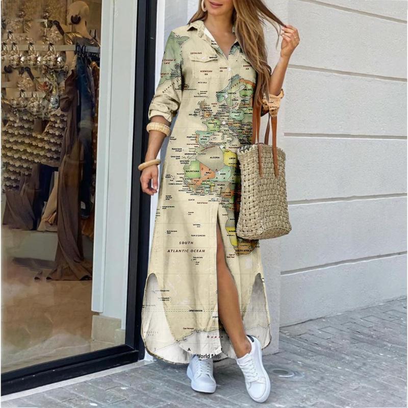 Casual Dresses 2023 Women's Vintage Long Sleeve Map Print Shirt Dress Female Lapel Neck Party Vestido De Mujer
Casual Dresses 2023 Women's Vintage Long Sleeve Map Print Shirt Dress Female Lapel Neck Party Vestido De Mujer