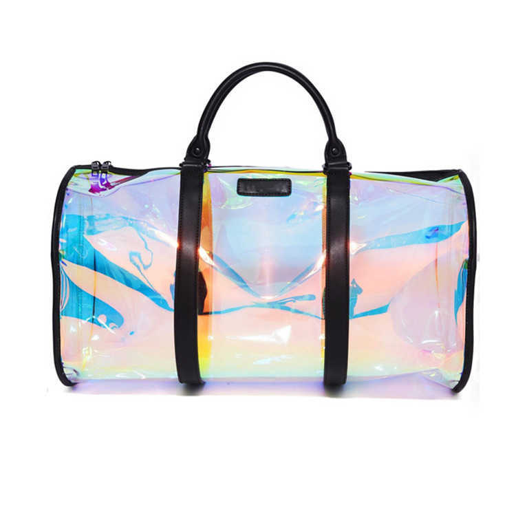 Duffel Bags Colorful Shiny Luggage Bag Transparent Sports Fitness for Men and Women Short Distance Business Travel Large Capacity 230316
