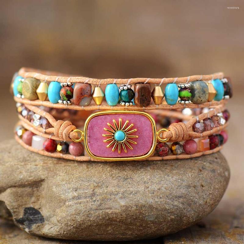 Strand Exclusive Leather Wrap Bracelets Geometric Rhodonite 3 Strands Fashion Bracelet Handmade Boho Teengirls Jewelry Bijoux
Strand Exclusive Leather Wrap Bracelets Geometric Rhodonite 3 Strands Fashion Bracelet Handmade Boho Teengirls Jewelry Bijoux