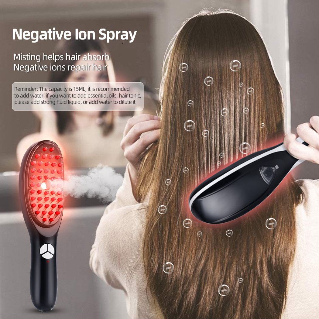 Hair Brushes CkeyiN Electric Massage Comb Blue Red Light Therapy Vibration Scalp Brush Negative Ion Spray Growth r 230317