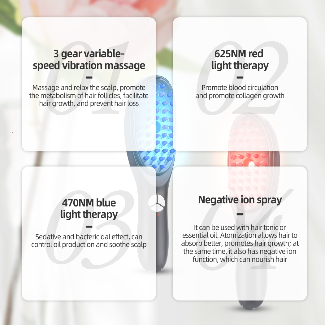 Hair Brushes CkeyiN Electric Massage Comb Blue Red Light Therapy Vibration Scalp Brush Negative Ion Spray Growth r 230317