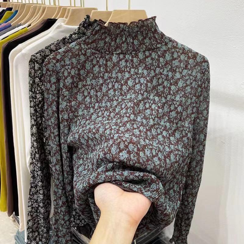 Women's Blouses Half High Pleated Chiffon Top Women's Long Sleeved T-shirt Blusas Clothes For Women Tops Shirts, Black
Women's Blouses Half High Pleated Chiffon Top Women's Long Sleeved T-shirt Blusas Clothes For Women Tops Shirts, Black