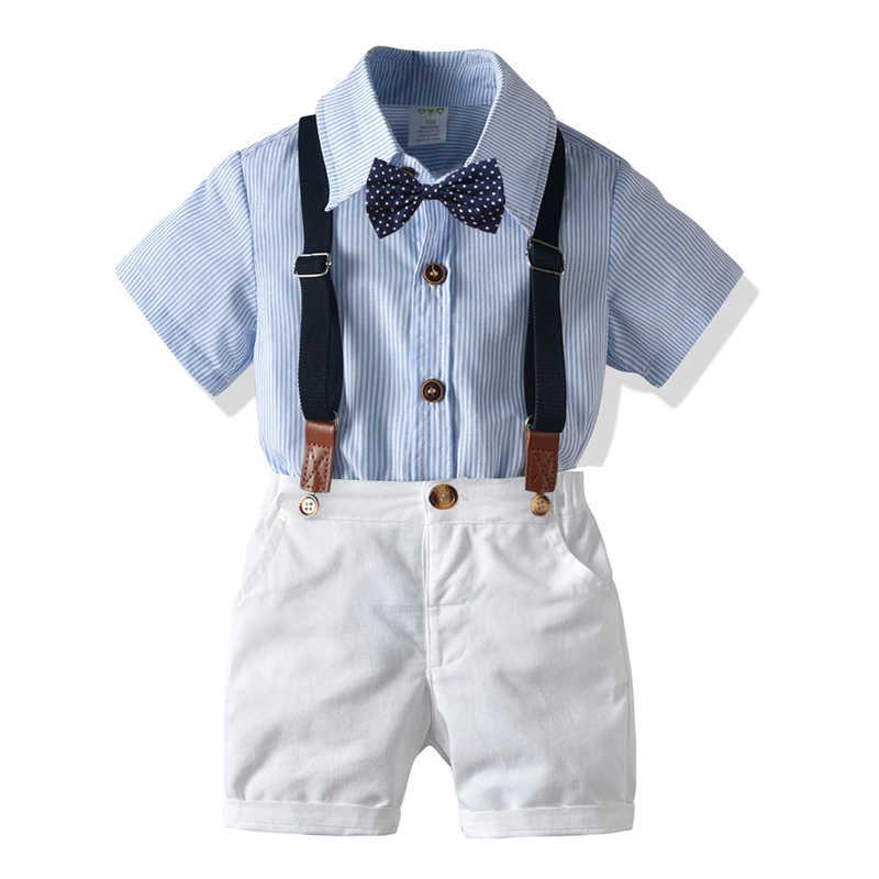 Clothing Sets Boys Suits Outfit Sets Summer Striped Short Sleeve Dress Shirt Solid White Shorts Bow Tie Suspender Kids Formal Designer Clothes P230315, Blue
Clothing Sets Boys Suits Outfit Sets Summer Striped Short Sleeve Dress Shirt Solid White Shorts Bow Tie Suspender Kids Formal Designer Clothes P230315, Blue