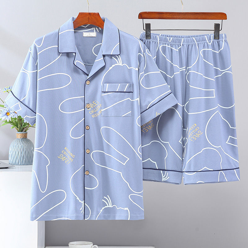 Men's Sleepwear Mens Pajamas Set Summer Short Sleeved Sleepwear 2 Pieces Casual Loungewear Pyjama 5XL Homewear Hombre Pijama Anime Roomwear 23031