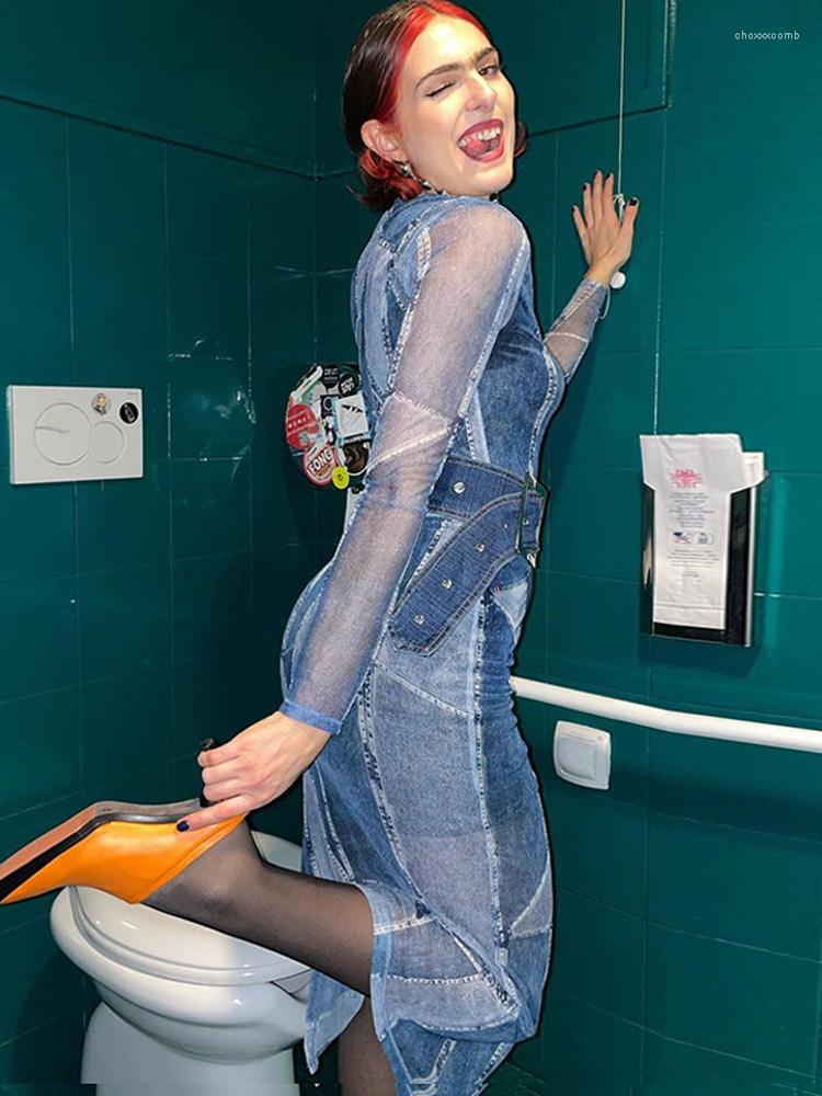 Casual Dresses Tossy Denim Dress Double-Layer Sheer See-Through Long Sleeve Bodycon Midi For Women Cover-Up Split Out Party, Blue
Casual Dresses Tossy Denim Dress Double-Layer Sheer See-Through Long Sleeve Bodycon Midi For Women Cover-Up Split Out Party, Blue