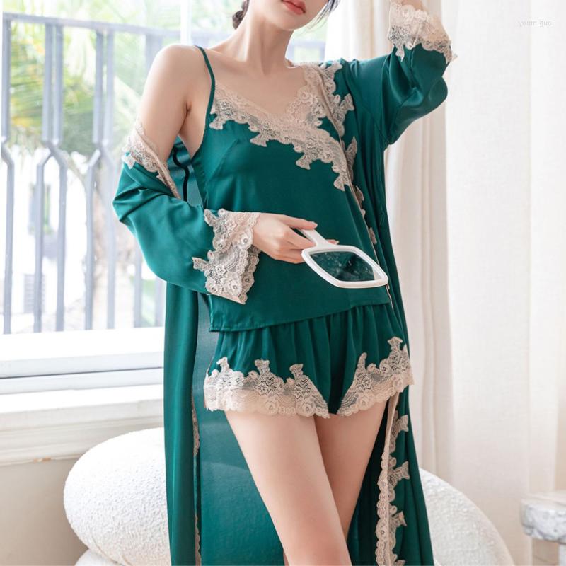 Women's Sleepwear Sexy Lace Trim Women 3PCS Pajamas Set Spring Summer Kimono Bathrobe Loose Silk Satin Home Clothes Loungewear, Black b
Women's Sleepwear Sexy Lace Trim Women 3PCS Pajamas Set Spring Summer Kimono Bathrobe Loose Silk Satin Home Clothes Loungewear, Black b