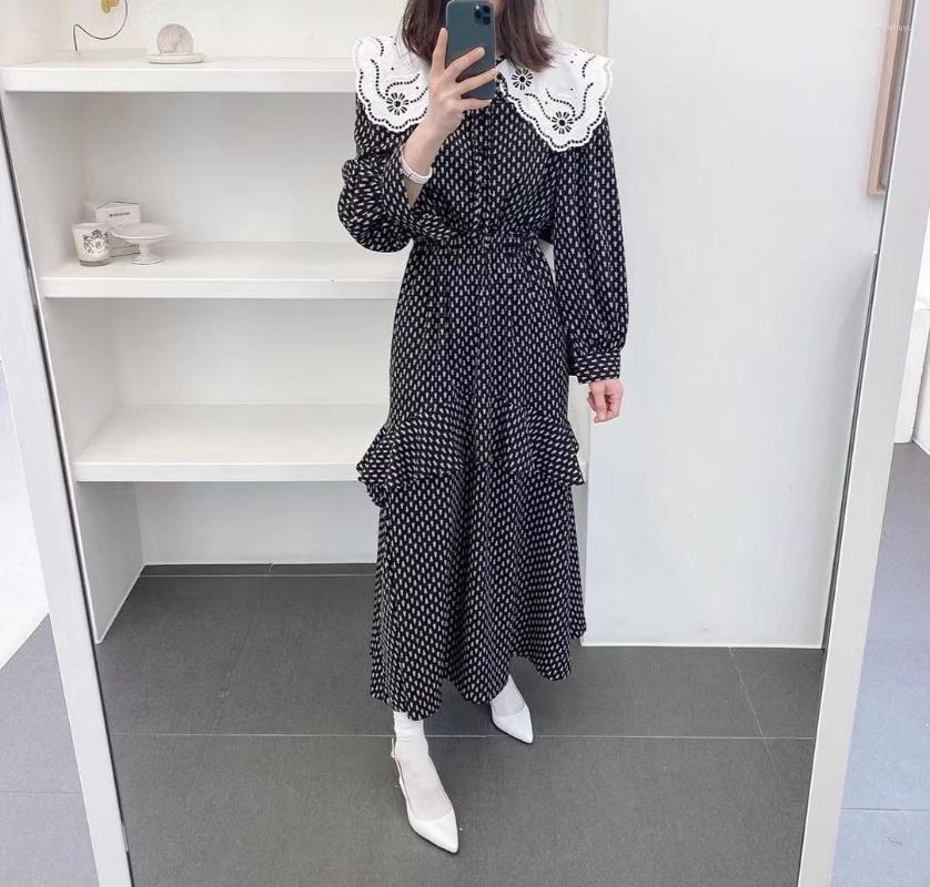 Casual Dresses Korean Women Autumn Dot Lace Patchwork Turn Down Collar Long Sleeve Single Breasted Elastic Waist Loose Holiday Maxi Dres, Black
Casual Dresses Korean Women Autumn Dot Lace Patchwork Turn Down Collar Long Sleeve Single Breasted Elastic Waist Loose Holiday Maxi Dres, Black