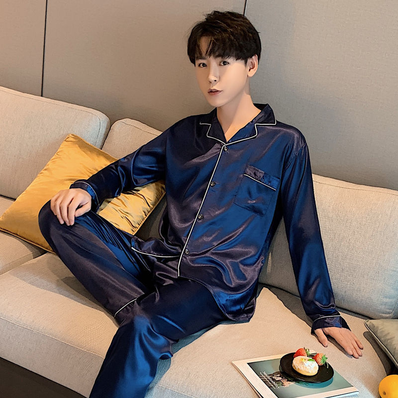 Men's Sleepwear Pajamas Men Home Clothe Suit Silk Satin Sleepwear Long sleeve Pajama Sets Autumn Winter Sleep Tops Pants Large size Loungewear 23