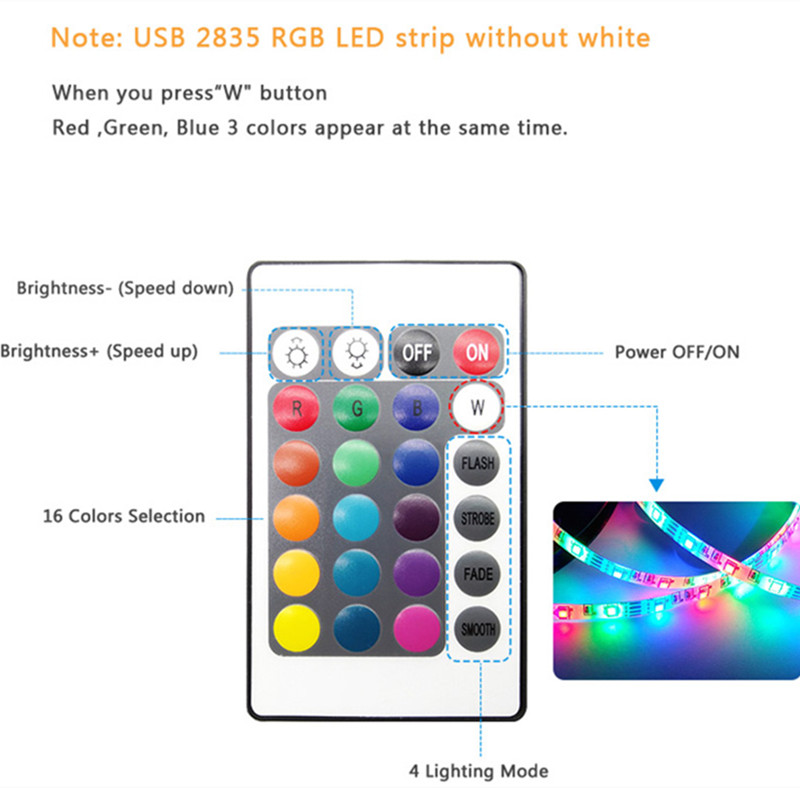 1-30M LED Strip Light USB Bluetooth 5050/2835 RGB Lights SMD DC5V Flexible LEDs Lamp Tape Ribbon TV Desktop Screen BackLight Diode D2.5