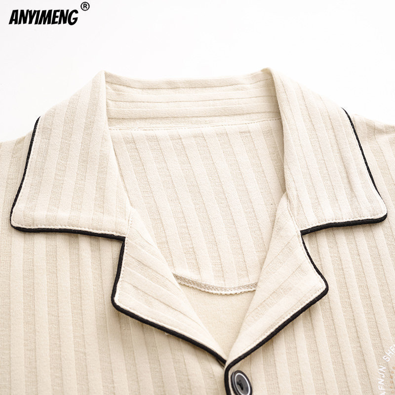 Men's Sleepwear Autumn Winter Elegant Mens Sleepwear Knitted Cotton Long Sleeve Long Pants Pajamas for Young Men Warm Cardigan Nightwear 230317