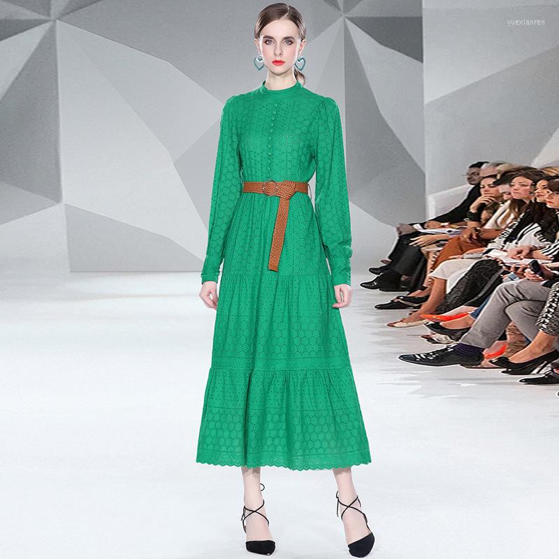 Casual Dresses Spring Hollow Out Women Dress Solid Long Sleeve Green White Black Party Vintage Belt Lady Clothing
Casual Dresses Spring Hollow Out Women Dress Solid Long Sleeve Green White Black Party Vintage Belt Lady Clothing