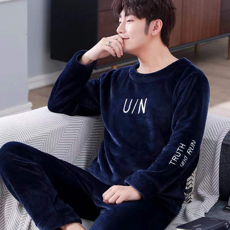 Men's Sleepwear Coral Fleece Pajamas Sets For Men Thick Warm 2 Piece/Set Lounge Sleepwear Plus Size Soft Nightwear Homewear Home Clothes 230317