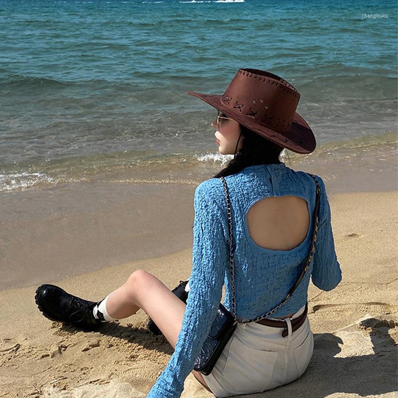 Women's T Shirts Blue Fashion Hollow Short Slim Top Temperament Long Sleeve Round Neck Chic Pleated Bottom T-shirt 2023 Spring
Women's T Shirts Blue Fashion Hollow Short Slim Top Temperament Long Sleeve Round Neck Chic Pleated Bottom T-shirt 2023 Spring