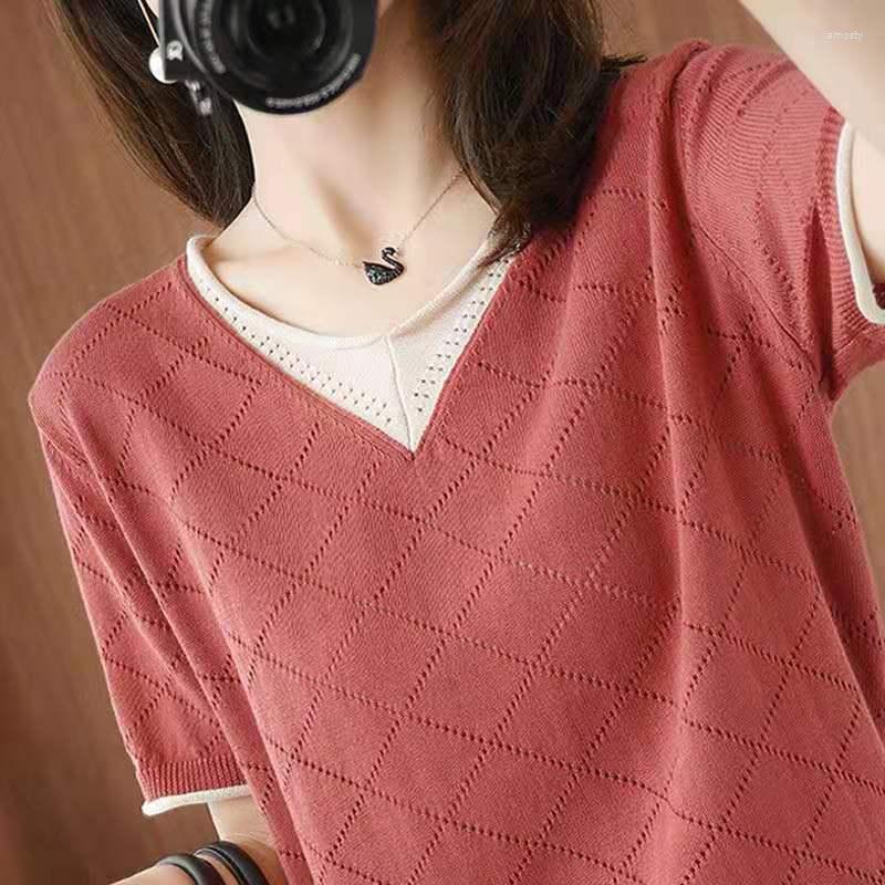 Women' T Shirts Short Sleeve Knitted T-shirt Women 2023 Summer Patchwork Tshirt O-neck Tops Women' Clothing Camisetas Mujer E15, Red
Women' T Shirts Short Sleeve Knitted T-shirt Women 2023 Summer Patchwork Tshirt O-neck Tops Women' Clothing Camisetas Mujer E15, Red