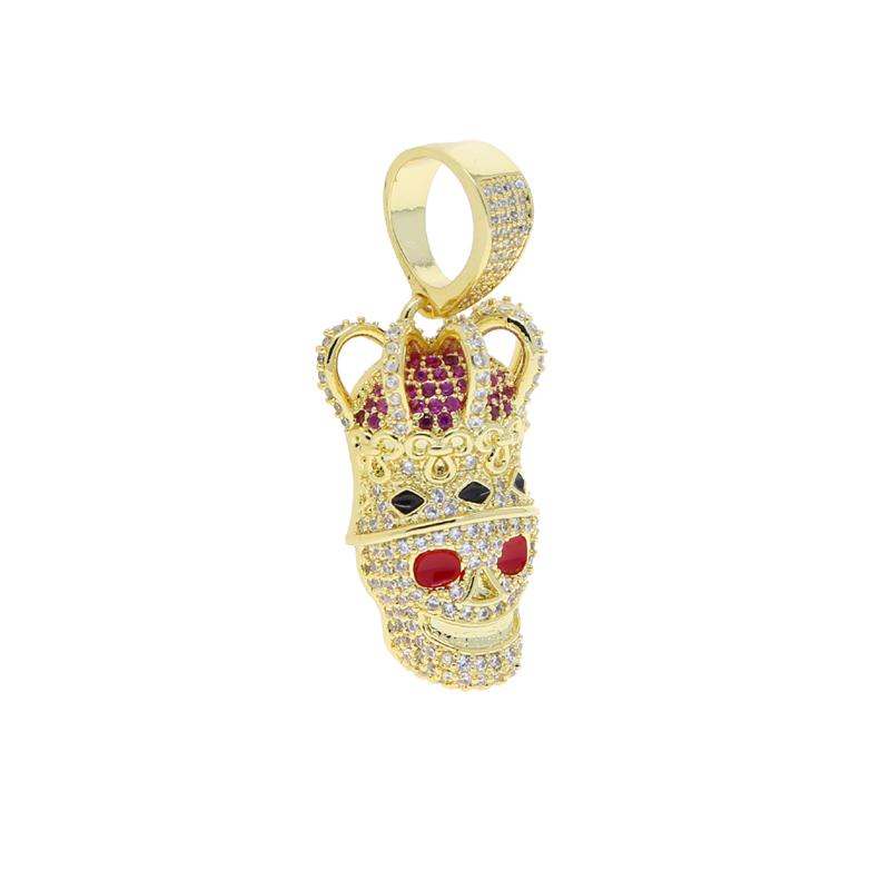 Fashion Bling Cz Paved Crown Shaped Skull Pendant Iced Out Cubic Zirconia Gold Plated Hip Hop Rock Jewelry for men women punk styles necklace drop shi