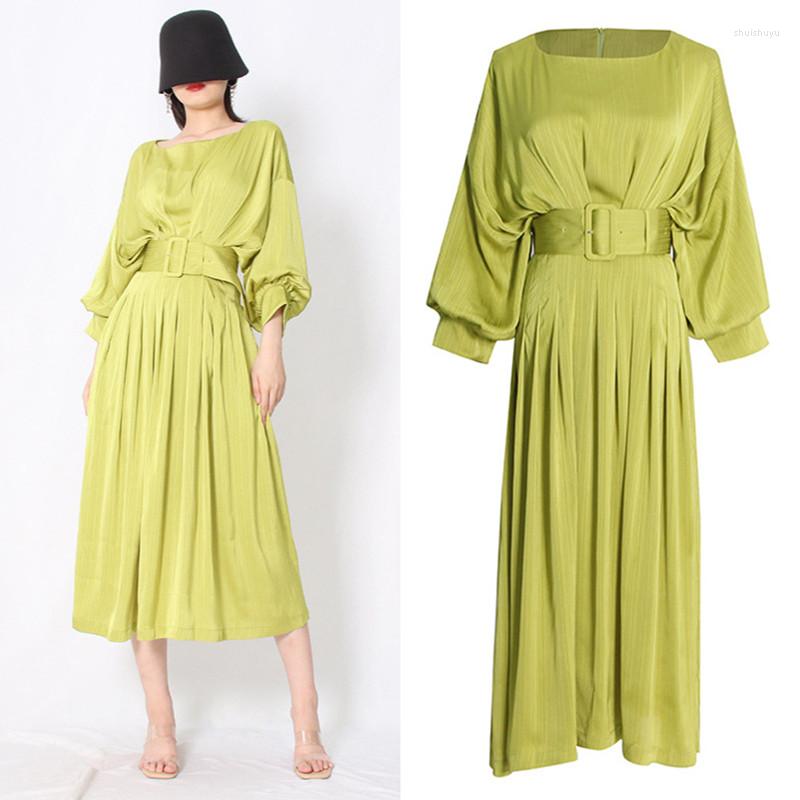 Casual Dresses Elegant Solid Dress For Women Round Neck Lantern Sleeve High Waist Minimalist Midi Female Clothing Style, Green
Casual Dresses Elegant Solid Dress For Women Round Neck Lantern Sleeve High Waist Minimalist Midi Female Clothing Style, Green