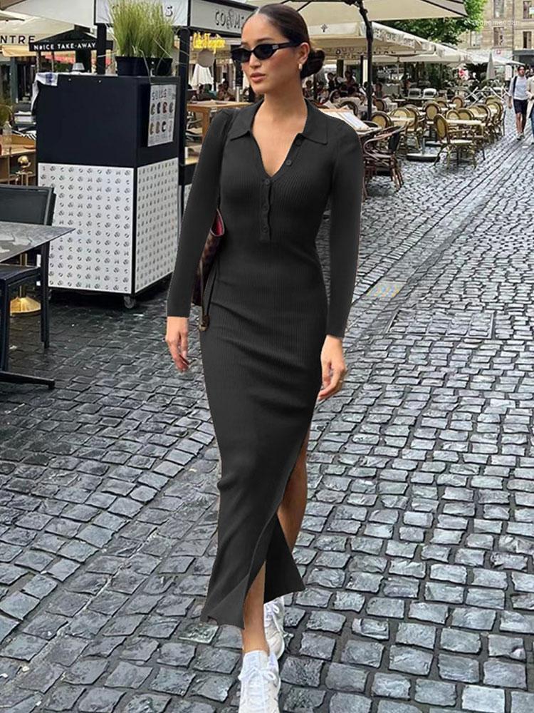 Casual Dresses Tossy Women' Black Maxi Dress Long-Sleeve V-Neck Button Party Slim Knitted Elastic Shirt Streetwear
Casual Dresses Tossy Women' Black Maxi Dress Long-Sleeve V-Neck Button Party Slim Knitted Elastic Shirt Streetwear