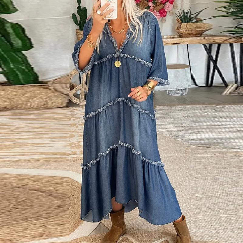 Party Dresses Vintage Solid Denim Long Dress Women Spring Summer Casual Half-sleeve V-neck Ladies Fashion Loose Pleated Office, 03 dark blue
Party Dresses Vintage Solid Denim Long Dress Women Spring Summer Casual Half-sleeve V-neck Ladies Fashion Loose Pleated Office, 03 dark blue