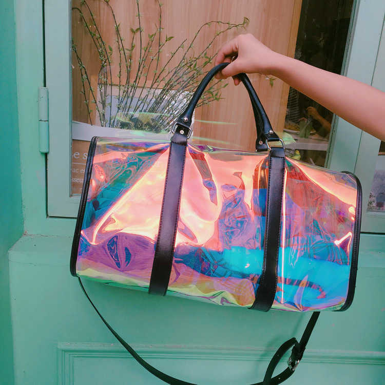 Duffel Bags Colorful Shiny Luggage Bag Transparent Sports Fitness for Men and Women Short Distance Business Travel Large Capacity 230316