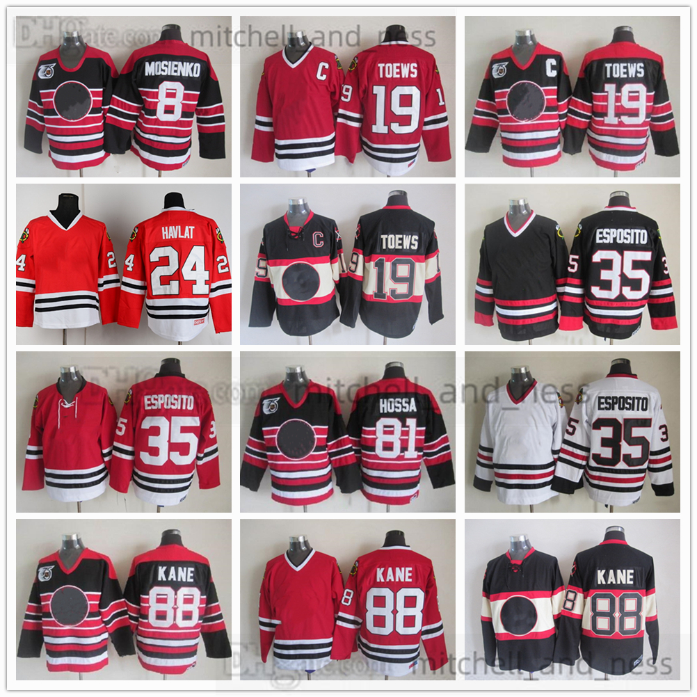 Movie Vintage Hockey Jersey Retro CCM Embroidery 35 Tony Esposito Jersey 19 Jonathan Toews 88 Patrick Kane 81 Marian Hossa 8 Bill Mosienko 24 Martin Havlat Red Jerseys, Aspicture (with team name)
Movie Vintage Hockey Jersey Retro CCM Embroidery 35 Tony Esposito Jersey 19 Jonathan Toews 88 Patrick Kane 81 Marian Hossa 8 Bill Mosienko 24 Martin Havlat Red Jerseys, Aspicture (with team name)
