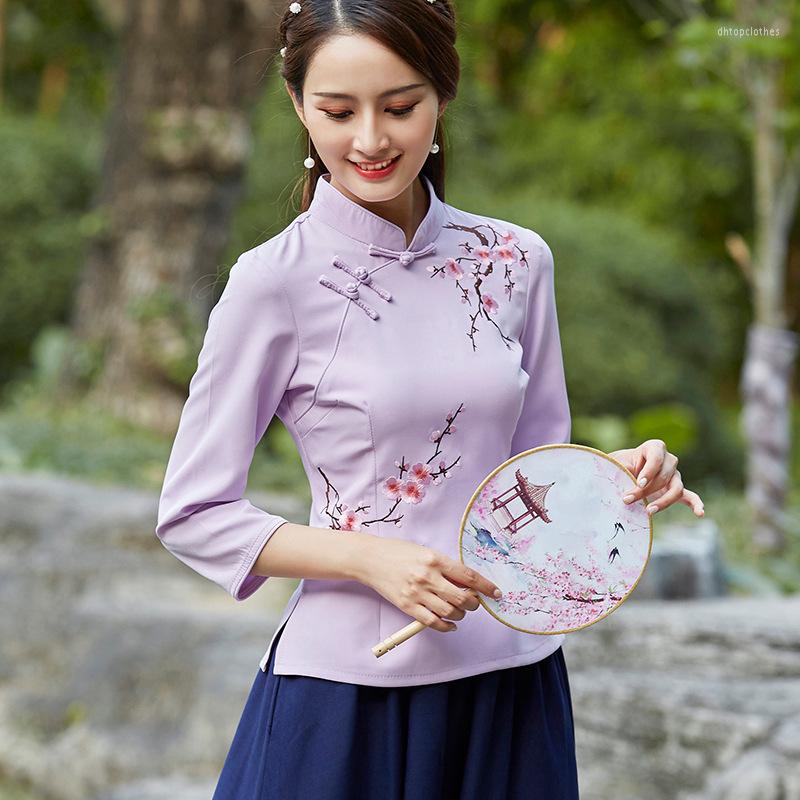 Ethnic Clothing SHENG COCO Camisa China Mujer Cotton Qipao Top Woman Classic Concise Plum Flower Embroidery Cheongsam Shirt Orienta Blouse