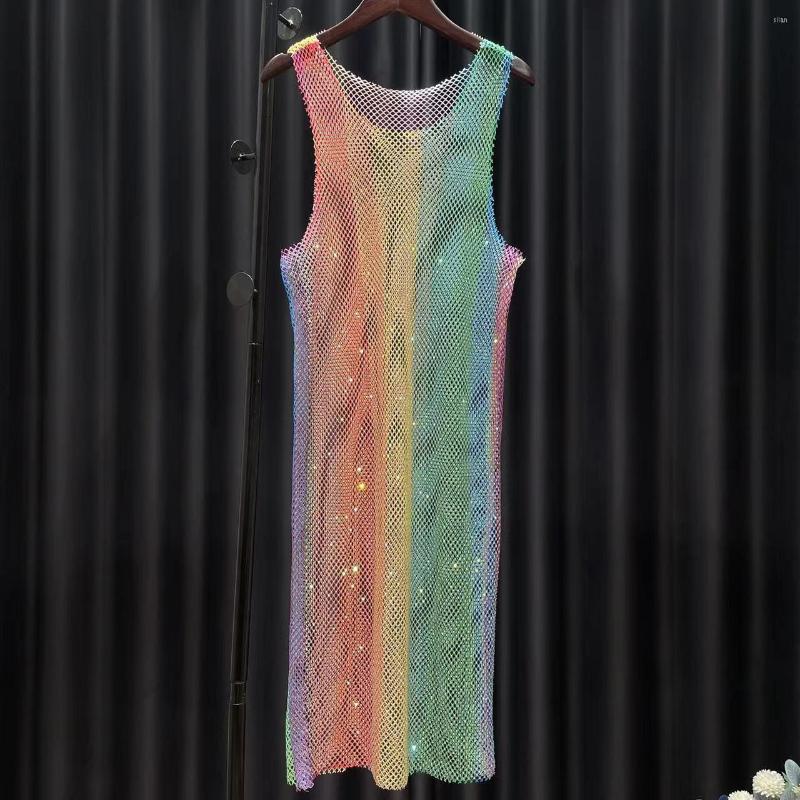 Casual Dresses Bling Diamond Rainbow Shiny Rhinestone O-Neck Sleeveless Vest Dress Sexy See-through Mesh Short Club Vestidos, Vertical sripes
Casual Dresses Bling Diamond Rainbow Shiny Rhinestone O-Neck Sleeveless Vest Dress Sexy See-through Mesh Short Club Vestidos, Vertical sripes