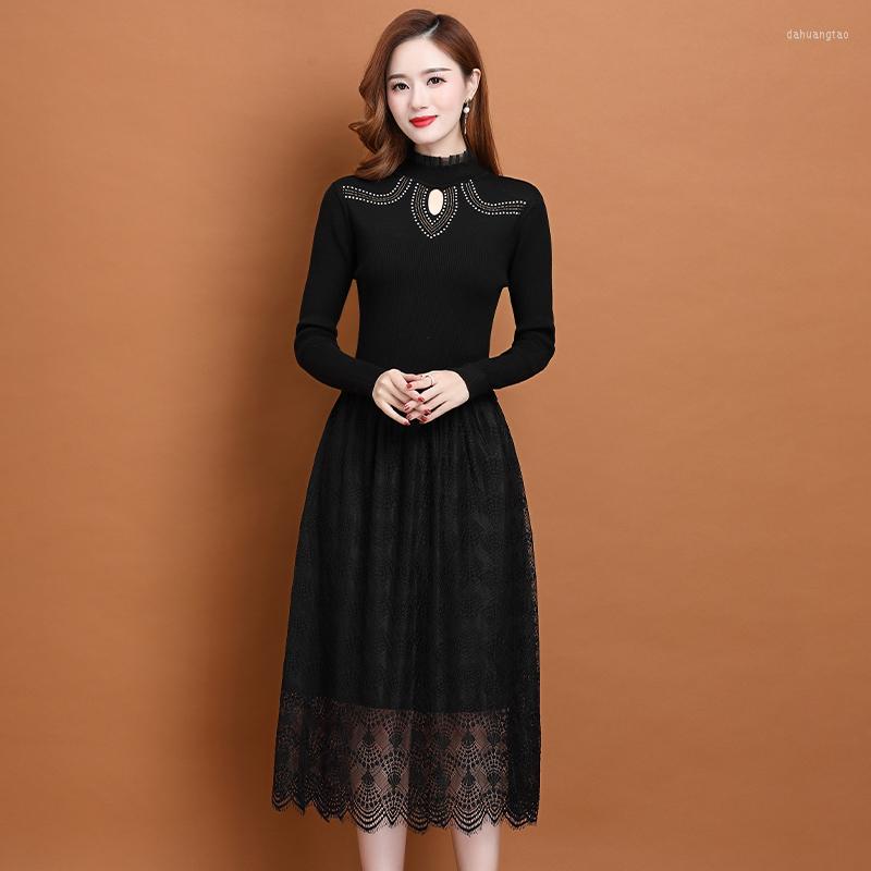Casual Dresses 2023 Design Lace PatchworK Dress Autumn Ladies Long Knit Pullover Sweater Sleeved, Black 1
Casual Dresses 2023 Design Lace PatchworK Dress Autumn Ladies Long Knit Pullover Sweater Sleeved, Black 1