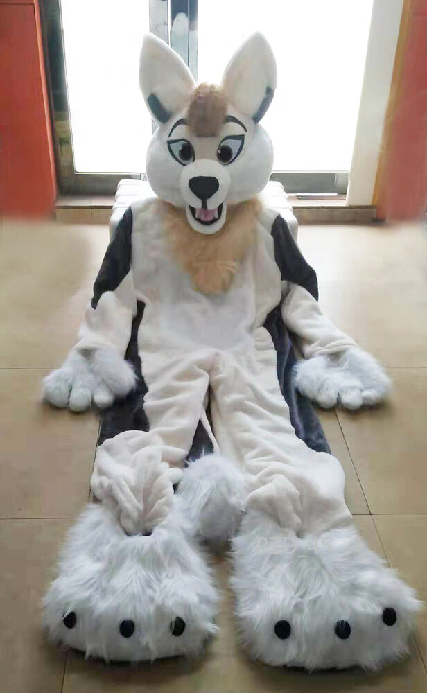 Halloween Long Fur Husky Dog Fox Fursuit Mascot Costume Suit Dress, White 
Halloween Long Fur Husky Dog Fox Fursuit Mascot Costume Suit Dress, White