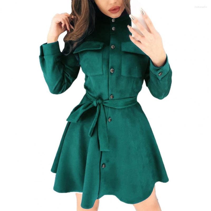 Casual Dresses Sweet Women Shirt Dress Solid Color Ruffles Hem Lace-up Buttons Autumn Winter Belt Stand Collar Office Lady Mini, Green
Casual Dresses Sweet Women Shirt Dress Solid Color Ruffles Hem Lace-up Buttons Autumn Winter Belt Stand Collar Office Lady Mini, Green