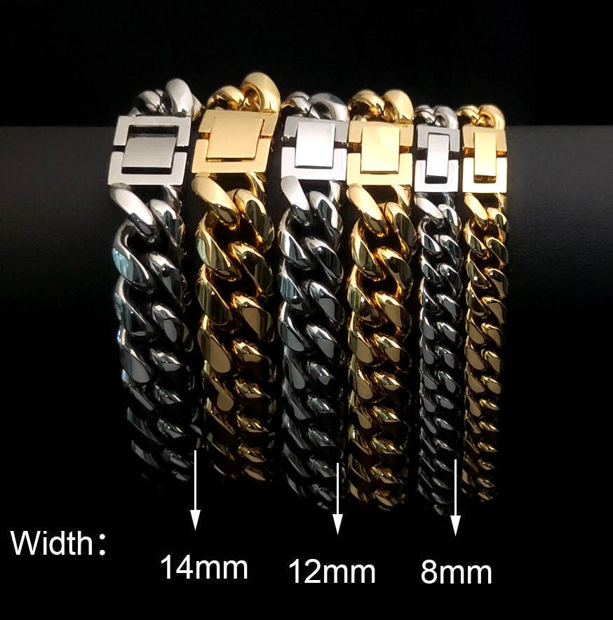 Charm Bracelets ESKEEM Wholesale Men Stainless Steel Cuban Chain Bracelet Miami 18K PVC Gold Plated Hip Hop Bracelet 230316