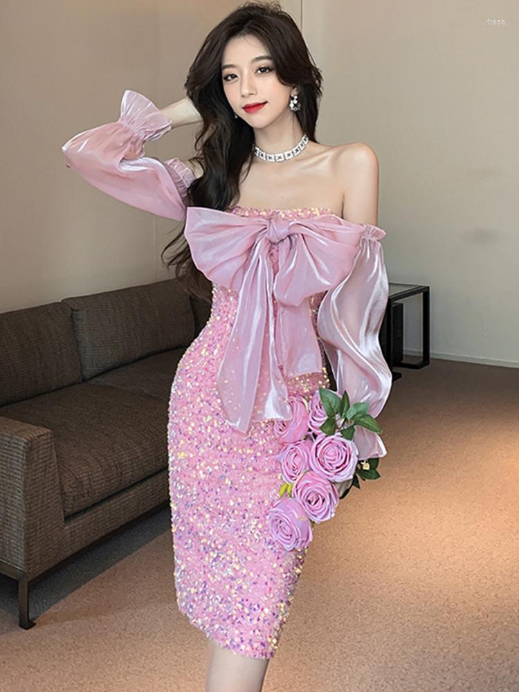 Casual Dresses Spring Autumn Women Evening Dress Chic Pink Sweet Sparkly Sequin Sexy Chest Wrapping Slim Midi Party Prom Birthday Mujer
Casual Dresses Spring Autumn Women Evening Dress Chic Pink Sweet Sparkly Sequin Sexy Chest Wrapping Slim Midi Party Prom Birthday Mujer