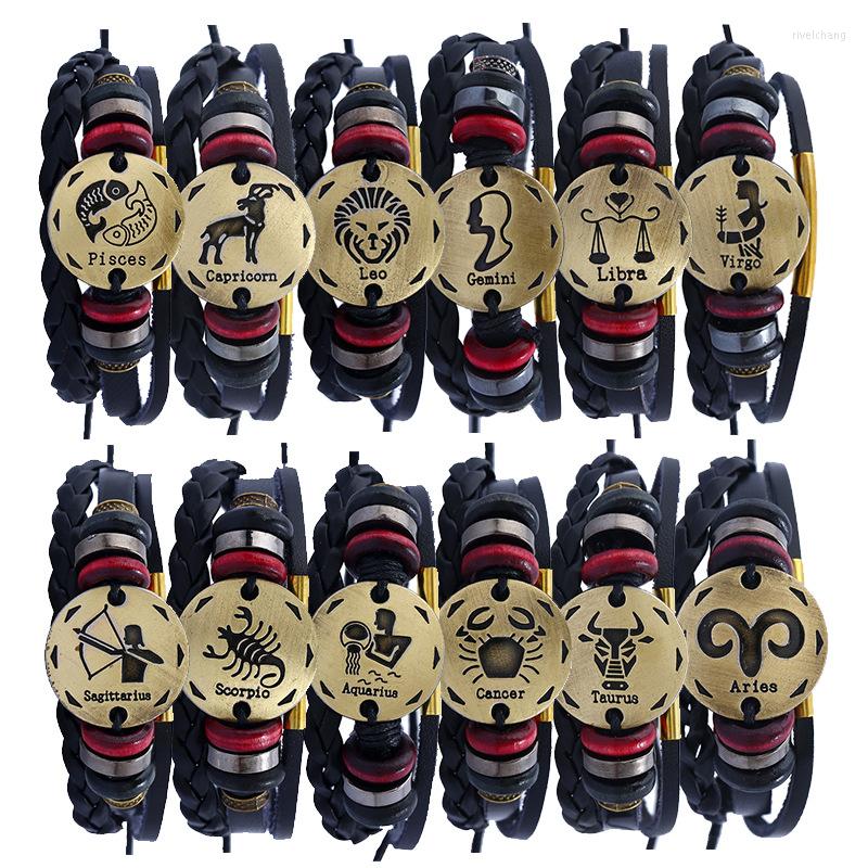 Charm Bracelets Fashion Punk Zodiac Sign Black Leather Bracelet Alloy 12 Constellation Aries Pisces Cancer Bangle Wristband Unisex Jewelry
Charm Bracelets Fashion Punk Zodiac Sign Black Leather Bracelet Alloy 12 Constellation Aries Pisces Cancer Bangle Wristband Unisex Jewelry