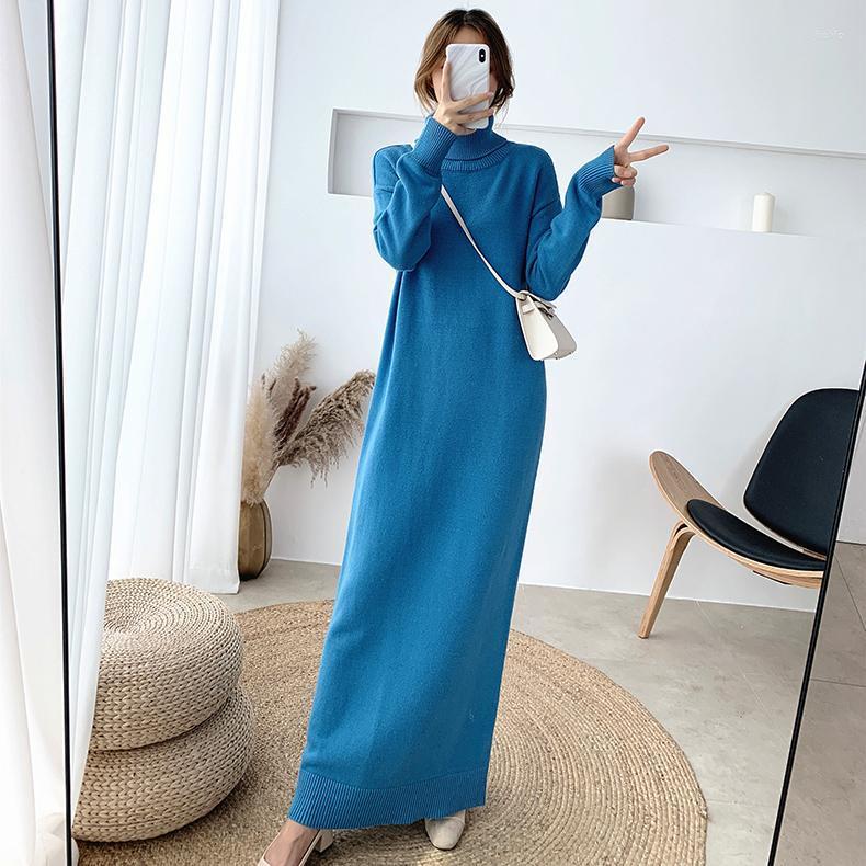 Casual Dresses Women 2024 Autumn Winter Sweater Dress Female Knitted Turtleneck Solid Ladies Warm Knit Loose Long Vestidos C513