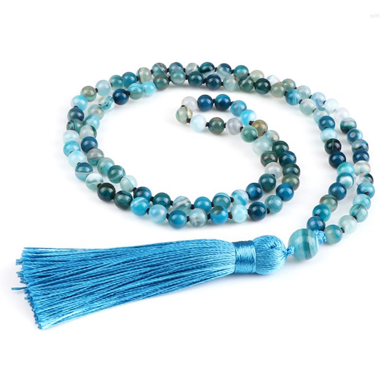 Pendant Necklaces Natural 6mm Striped Agates Stone Necklace Prayer Buddha 108 Mala Beads Blue Tassel Bohemian For Men Women Yoga Jewelry
Pendant Necklaces Natural 6mm Striped Agates Stone Necklace Prayer Buddha 108 Mala Beads Blue Tassel Bohemian For Men Women Yoga Jewelry