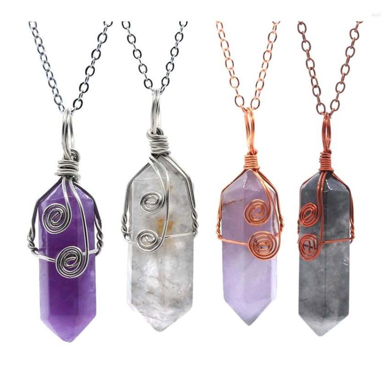 Pendant Necklaces KFT Natural Healing Crystal Quartz Stone Necklace Handmade Wire Wrapped Hexagon Prism Faceted Chain
Pendant Necklaces KFT Natural Healing Crystal Quartz Stone Necklace Handmade Wire Wrapped Hexagon Prism Faceted Chain