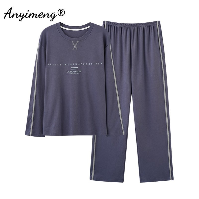 Men's Sleepwear L-4XL Men's Pajamas Set Autumn Winter Knitted Cotton Casual Sleepwear for Man Full Length Pijamas Elegant Male Pyjamas Night