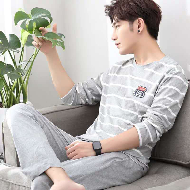 Men's Sleepwear Mens Pajamas Letter Striped Casual Soft Sleepwear Cartoon Breath Pajama Sets Sleep Lounge Pyjamas Spring Autumn Comfort Homewear 