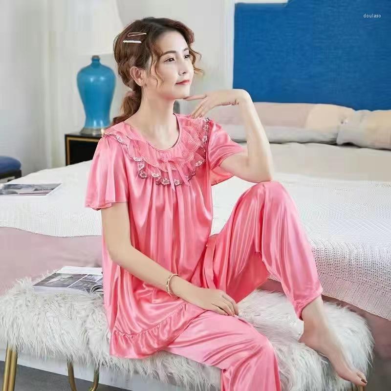Women's Sleepwear Women 2 Pieces Pajamas Sets Bow Pijama Faux Silk Satin Pyjama Female Short Sleeve Top Pants Suits Homewear Nightwear
Women's Sleepwear Women 2 Pieces Pajamas Sets Bow Pijama Faux Silk Satin Pyjama Female Short Sleeve Top Pants Suits Homewear Nightwear
