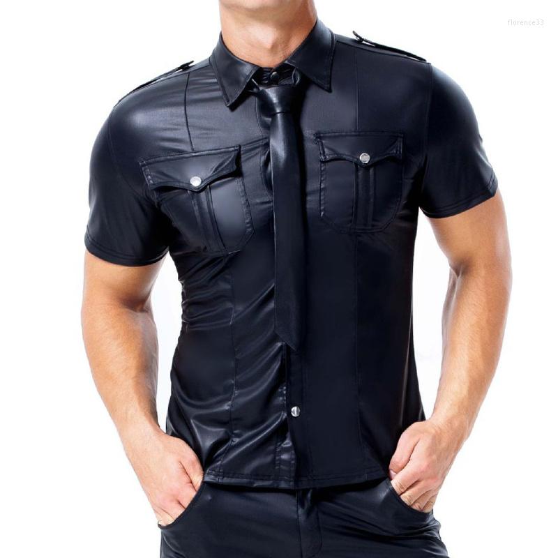 Men' T Shirts Men PU Leather T-shirt Tie Turn-down Collar Button Short Sleeve Tee Sexy Chemise Latex Clubwear Tops Streetwear Plus Size, Black
Men' T Shirts Men PU Leather T-shirt Tie Turn-down Collar Button Short Sleeve Tee Sexy Chemise Latex Clubwear Tops Streetwear Plus Size, Black