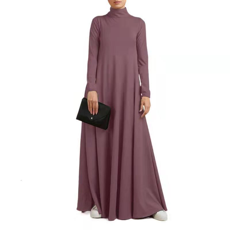 Ethnic Clothing Muslim Dresses Abayas For Women Vintage Solid Maxi Dress Women's Turtleneck Sundress Casual Long Sleeve Vestidos S-5Xl 230317
