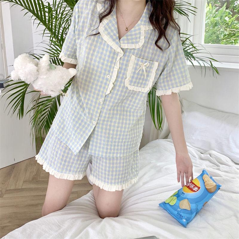 Women's Sleepwear Pajamas Women's Two Piece Set Summer Plaid Doll Collar Sweet Casual Short Sleeve Cardigan Home Nightgown, Sky blue
Women's Sleepwear Pajamas Women's Two Piece Set Summer Plaid Doll Collar Sweet Casual Short Sleeve Cardigan Home Nightgown, Sky blue