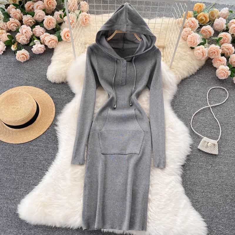 Casual Dresses Design Women's Autumn Long Sleeve Hooded Knitted Bodycon Tunic Knee Length Sweater Dress Solid Color, Auburn
Casual Dresses Design Women's Autumn Long Sleeve Hooded Knitted Bodycon Tunic Knee Length Sweater Dress Solid Color, Auburn